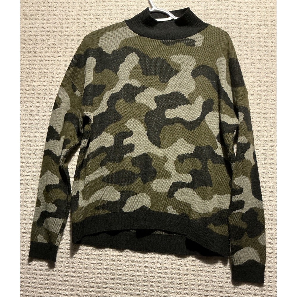 Eddie Bauer Women's Mock Neck Camoflauge Pullover Sweater L Marine Green
